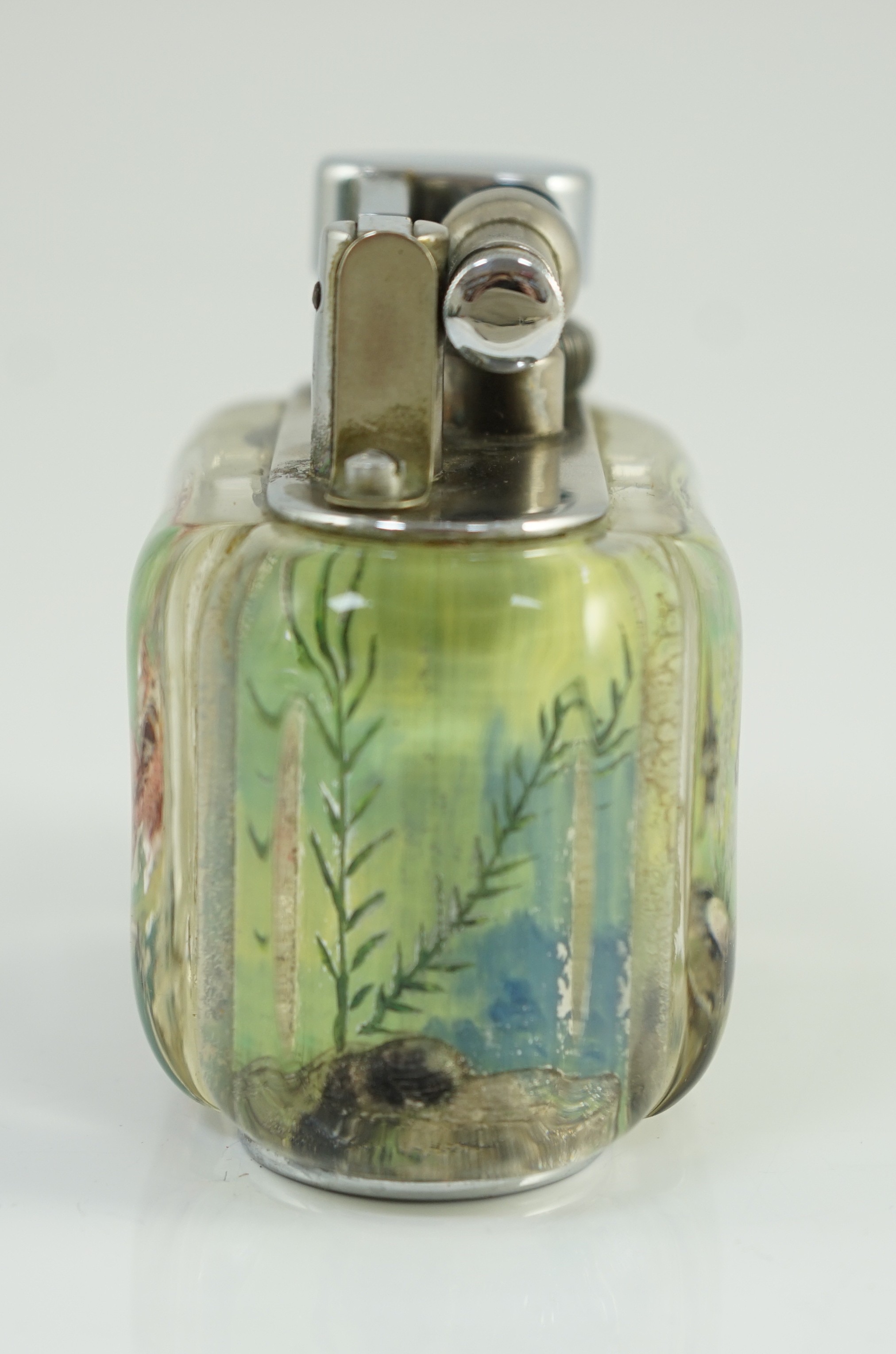 A Dunhill Aquarium table lighter, 9.5cm long 7.5cm high